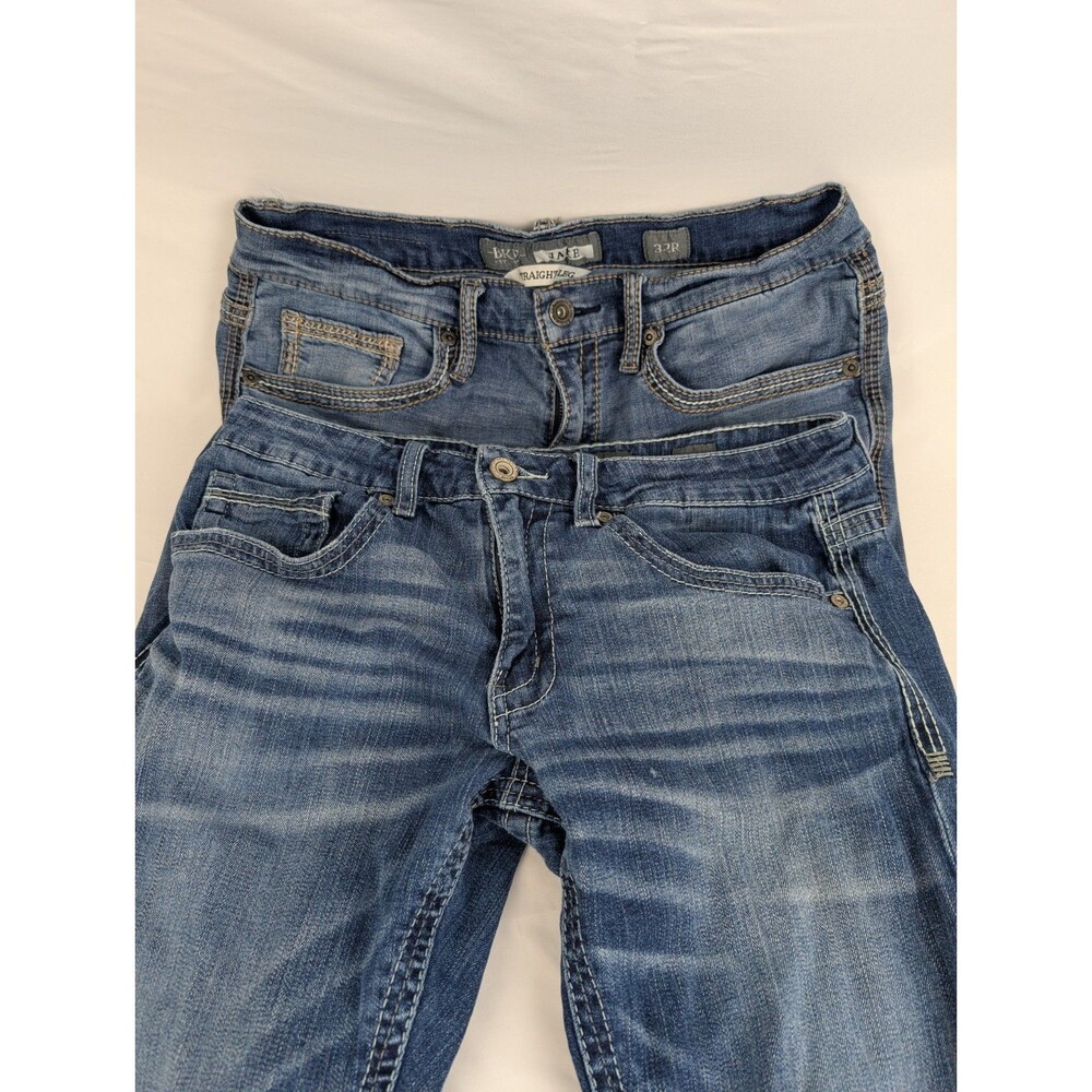 Two Pairs Men's 32R BKE JAKE Straight Leg Blue Jeans Zip Fly @2 Lot